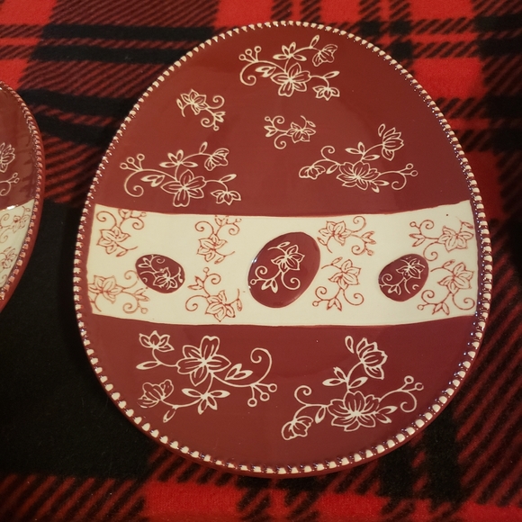 Set of 3 egg shape platters Temptations Red - Picture 3 of 5